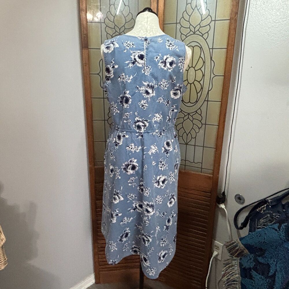 Vintage S.L. Petites Chic Chambray Floral Print Knee Length Dress Size 14 - Picture 4 of 15